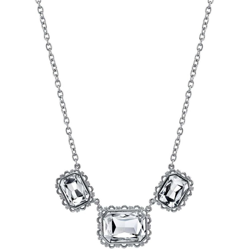 1928 Jewelry Octagonal Crystal Opulence Filigree Silver Collar Necklace NWT